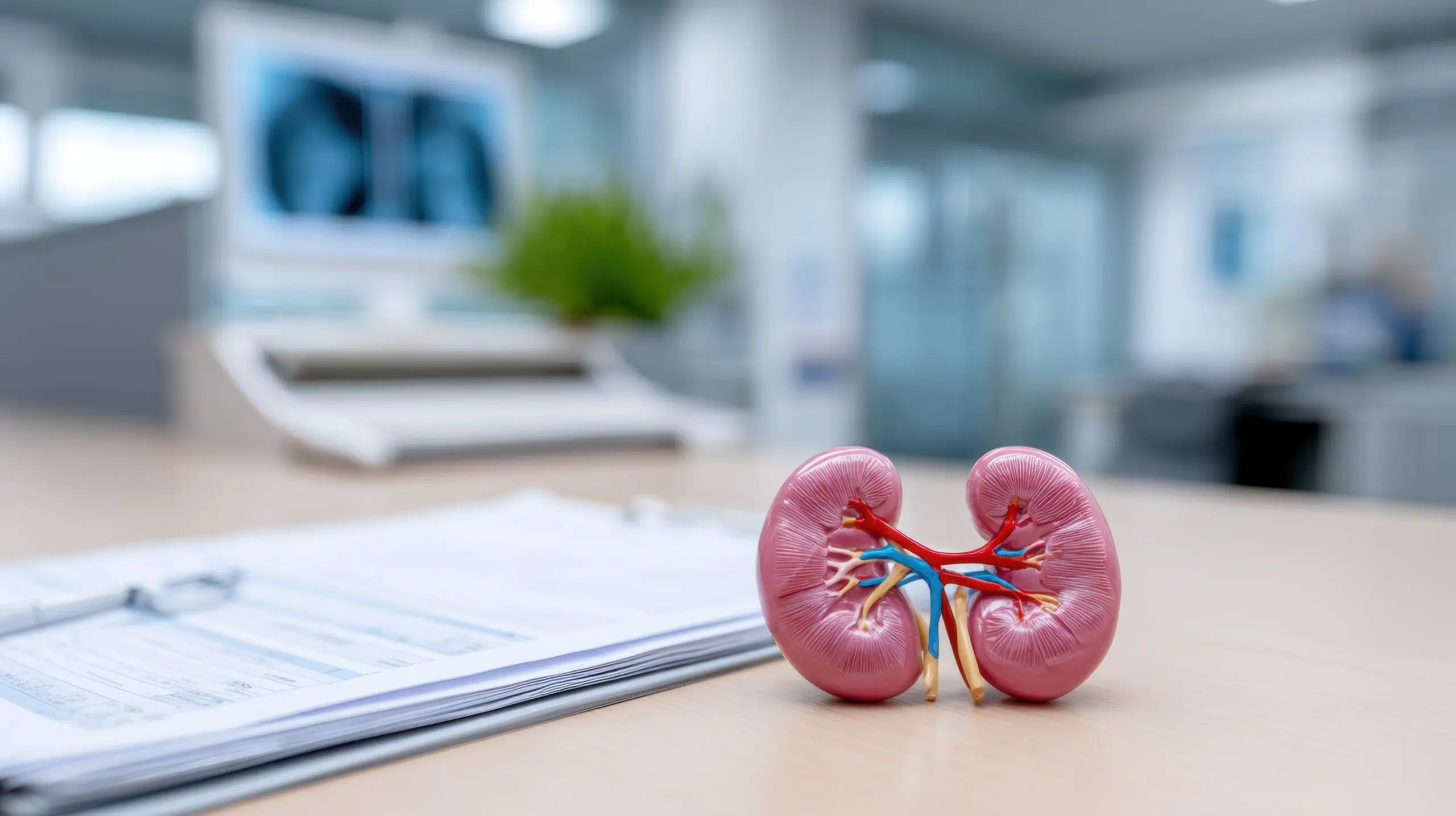 Anatomischer Struktur eine Niere und ein Aufklarungsbogen zur Krebsvorsorge